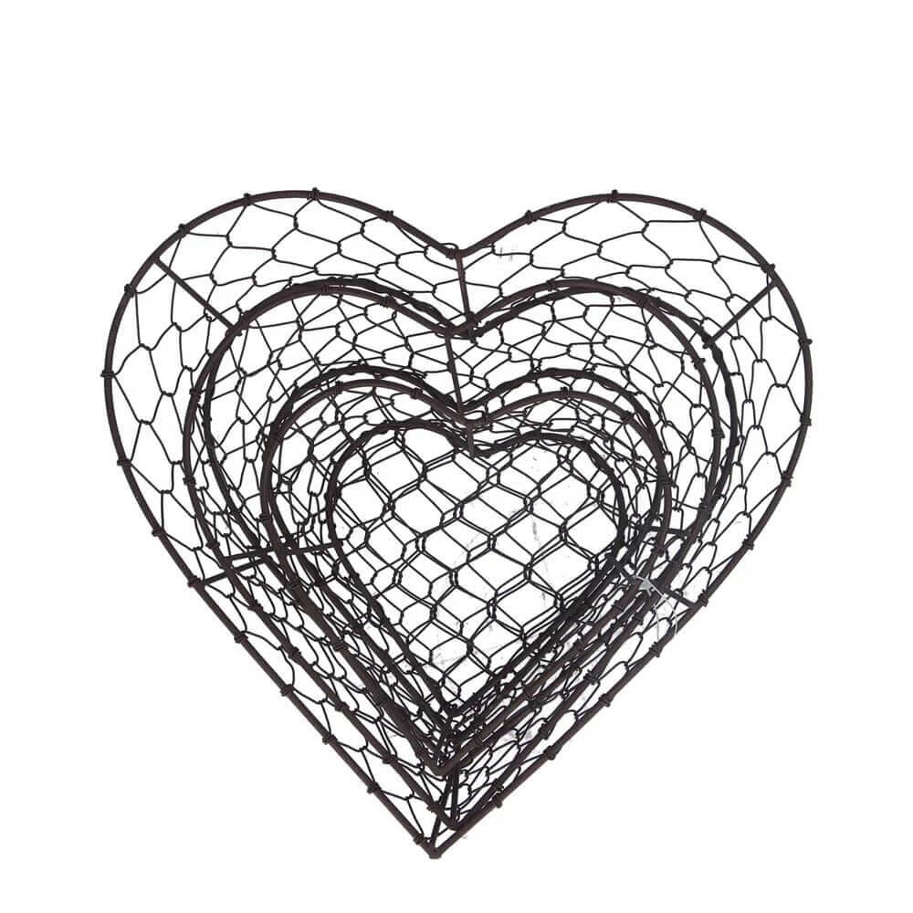 Gisela Graham Heart Shaped Chicken Wire Basket Set of 3